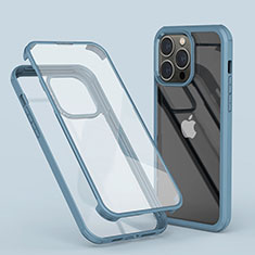Apple iPhone 14 Pro用前面と背面 360度 フルカバー 極薄ソフトケース シリコンケース 耐衝撃 全面保護 バンパー 透明 LK1 アップル ブルー