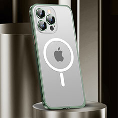 Apple iPhone 14 Pro用ケース 高級感 手触り良い メタル兼プラスチック バンパー Mag-Safe 磁気 Magnetic JL2 アップル グリーン