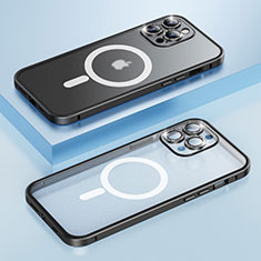 Apple iPhone 14 Pro用ケース 高級感 手触り良い メタル兼プラスチック バンパー Mag-Safe 磁気 Magnetic Bling-Bling LF1 アップル ブラック