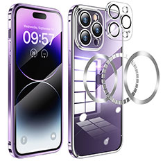 Apple iPhone 14 Pro用ケース 高級感 手触り良い メタル兼プラスチック バンパー Mag-Safe 磁気 Magnetic LF3 アップル パープル