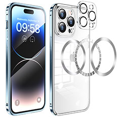 Apple iPhone 14 Pro用ケース 高級感 手触り良い メタル兼プラスチック バンパー Mag-Safe 磁気 Magnetic LF3 アップル ネイビー