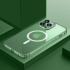 Apple iPhone 14 Pro用ケース 高級感 手触り良い メタル兼プラスチック バンパー Mag-Safe 磁気 Magnetic QC3 アップル グリーン