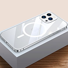 Apple iPhone 14 Pro用ケース 高級感 手触り良い メタル兼プラスチック バンパー Mag-Safe 磁気 Magnetic QC4 アップル シルバー