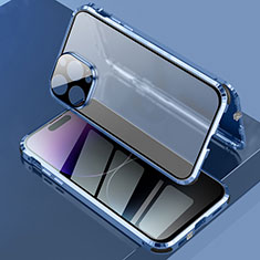 Apple iPhone 14 Pro用ケース 高級感 手触り良い アルミメタル 製の金属製 360度 フルカバーバンパー 鏡面 カバー LK3 アップル ネイビー