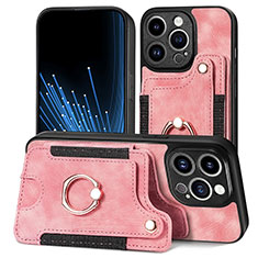 Apple iPhone 14 Pro用シリコンケース ソフトタッチラバー レザー柄 カバー SD10 アップル ピンク