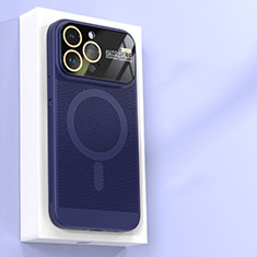 Apple iPhone 14 Pro用ハードケース プラスチック メッシュ デザイン カバー Mag-Safe 磁気 Magnetic JS1 アップル ネイビー