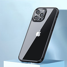Apple iPhone 14 Pro用ハイブリットバンパーケース クリア透明 プラスチック カバー QC3 アップル ブラック