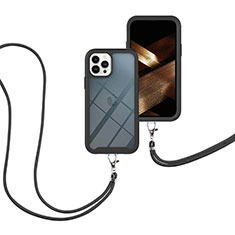 Apple iPhone 14 Pro用ハイブリットバンパーケース プラスチック 兼シリコーン カバー 前面と背面 360度 フル 携帯ストラップ アップル ブラック