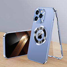 Apple iPhone 14 Pro用360度 フルカバー ケース 高級感 手触り良い アルミメタル 製の金属製 Mag-Safe 磁気 Magnetic P01 アップル ネイビー