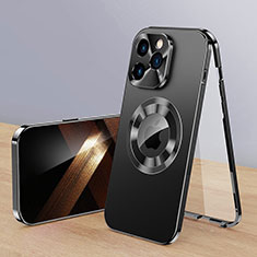 Apple iPhone 14 Pro用360度 フルカバー ケース 高級感 手触り良い アルミメタル 製の金属製 Mag-Safe 磁気 Magnetic P01 アップル ブラック