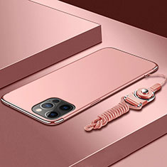 Apple iPhone 14 Pro Max用ケース 高級感 手触り良い メタル兼プラスチック バンパー 亦 ひも アップル ローズゴールド
