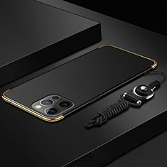 Apple iPhone 14 Pro Max用ケース 高級感 手触り良い メタル兼プラスチック バンパー 亦 ひも アップル ブラック