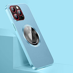 Apple iPhone 14 Pro Max用ケース 高級感 手触り良いレザー柄 Mag-Safe 磁気 Magnetic QC1 アップル ブルー