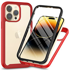 Apple iPhone 14 Pro Max用360度 フルカバー ハイブリットバンパーケース クリア透明 プラスチック カバー ZJ3 アップル レッド