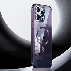 Apple iPhone 14 Pro Max用ケース 高級感 手触り良い メタル兼プラスチック バンパー Mag-Safe 磁気 Magnetic LK3 アップル パープル