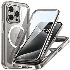 Apple iPhone 14 Pro Max用360度 フルカバー ハイブリットバンパーケース クリア透明 プラスチック カバー 360度 Mag-Safe 磁気 Magnetic T01 アップル グレー