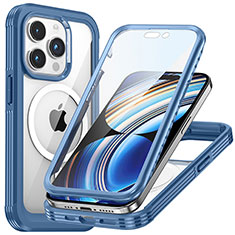 Apple iPhone 14 Pro Max用360度 フルカバー ハイブリットバンパーケース クリア透明 プラスチック カバー 360度 Mag-Safe 磁気 Magnetic T01 アップル ネイビー