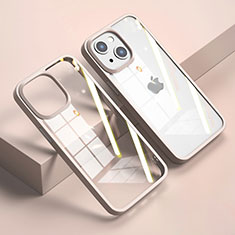 Apple iPhone 15用ハイブリットバンパーケース クリア透明 プラスチック 鏡面 カバー M04 アップル ローズゴールド