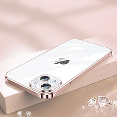 Apple iPhone 15用極薄ソフトケース シリコンケース 耐衝撃 全面保護 クリア透明 Bling-Bling LD2 アップル ローズゴールド