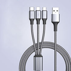 Apple iPhone 15 Plus用Lightning USBケーブル 充電ケーブル Android Micro USB Type-C 3.5A H01 アップル ダークグレー