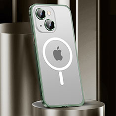 Apple iPhone 15 Plus用ケース 高級感 手触り良い メタル兼プラスチック バンパー Mag-Safe 磁気 Magnetic JL2 アップル グリーン