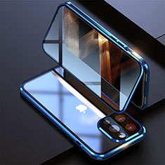 Apple iPhone 15 Pro用ケース 高級感 手触り良い アルミメタル 製の金属製 360度 フルカバーバンパー 鏡面 カバー M08 アップル ネイビー