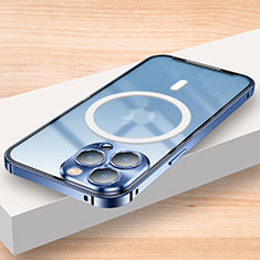 Apple iPhone 15 Pro用ケース 高級感 手触り良い メタル兼プラスチック バンパー Mag-Safe 磁気 Magnetic LK2 アップル ネイビー