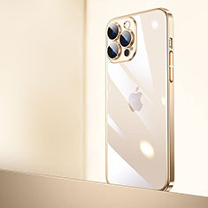 Apple iPhone 15 Pro用ハードカバー クリスタル クリア透明 QC2 アップル ゴールド