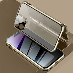 Apple iPhone 15 Pro用ケース 高級感 手触り良い アルミメタル 製の金属製 360度 フルカバーバンパー 鏡面 カバー LK3 アップル ゴールド