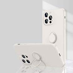Apple iPhone 15 Pro Max用極薄ソフトケース シリコンケース 耐衝撃 全面保護 アンド指輪 マグネット式 バンパー G01 アップル ホワイト