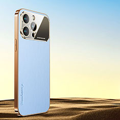 Apple iPhone 15 Pro Max用ケース 高級感 手触り良いレザー柄 AC1 アップル ライトブルー