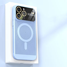 Apple iPhone 15 Pro Max用ハードケース プラスチック メッシュ デザイン カバー Mag-Safe 磁気 Magnetic JS1 アップル ブルー