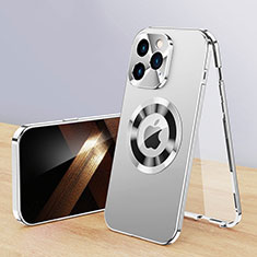 Apple iPhone 15 Pro Max用360度 フルカバー ケース 高級感 手触り良い アルミメタル 製の金属製 Mag-Safe 磁気 Magnetic P01 アップル シルバー