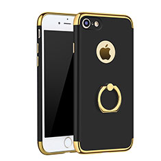 Apple iPhone 7用ケース 高級感 手触り良い メタル兼プラスチック バンパー アンド指輪 A02 アップル ブラック