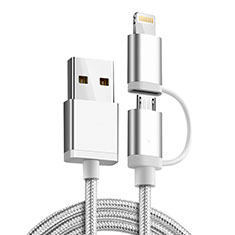 Apple iPhone X用Lightning USBケーブル 充電ケーブル Android Micro USB C01 アップル シルバー
