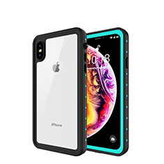 Apple iPhone X用完全防水ケース ハイブリットバンパーカバー 高級感 手触り良い 360度 W01 アップル シアン