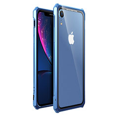 Apple iPhone XR用ケース 高級感 手触り良い アルミメタル 製の金属製 360度 フルカバーバンパー 鏡面 カバー アップル ネイビー