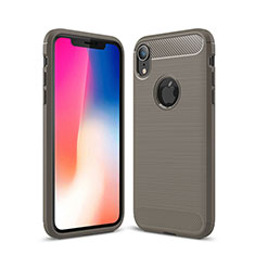 Apple iPhone XR用シリコンケース ソフトタッチラバー ライン カバー アップル グレー