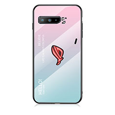 Asus ROG Phone 3用ハイブリットバンパーケース プラスチック 鏡面 虹 グラデーション 勾配色 カバー LS1 Asus シアン