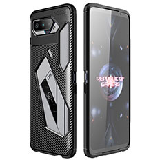 Asus ROG Phone 5 Ultimate用シリコンケース ソフトタッチラバー ツイル カバー Asus ブラック