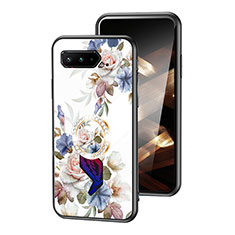 Asus ROG Phone 5 Ultimate用ハイブリットバンパーケース プラスチック 鏡面 花 カバー S01 Asus ホワイト