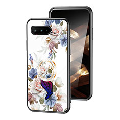 Asus ROG Phone 5s用ハイブリットバンパーケース プラスチック 鏡面 花 カバー S01 Asus ホワイト