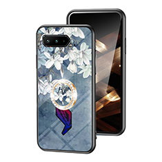 Asus ROG Phone 5s用ハイブリットバンパーケース プラスチック 鏡面 花 カバー S01 Asus ネイビー