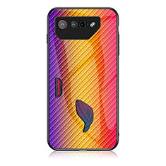 Asus ROG Phone 7用ハイブリットバンパーケース プラスチック 鏡面 虹 グラデーション 勾配色 カバー LS2 Asus オレンジ