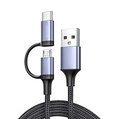 Type-C兼Micro USBケーブル 充電ケーブルAndroidユニバーサル 3A H01 ダークグレー