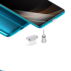 Samsung Galaxy A04E用アンチ ダスト プラグ キャップ ストッパー USB-C Android Type-Cユニバーサル H03 シルバー