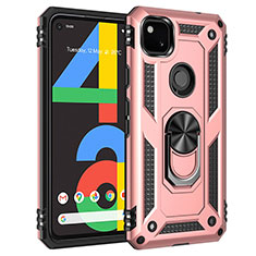 Google Pixel 4a用ハイブリットバンパーケース プラスチック アンド指輪 マグネット式 グーグル ローズゴールド