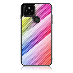 Google Pixel 5 XL 5G用ハイブリットバンパーケース プラスチック 鏡面 虹 グラデーション 勾配色 カバー LS2 グーグル ピンク
