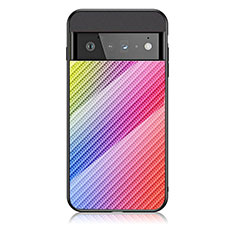 Google Pixel 6 Pro 5G用ハイブリットバンパーケース プラスチック 鏡面 虹 グラデーション 勾配色 カバー LS2 グーグル ピンク