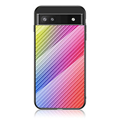 Google Pixel 6a 5G用ハイブリットバンパーケース プラスチック 鏡面 虹 グラデーション 勾配色 カバー LS2 グーグル ピンク